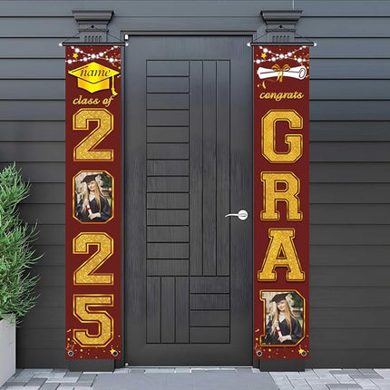 UUBAO Custom Graduation Party Decorations 2025 Personalization Congrats Grad Banner Graduation Front Door Porch Sign Backdrop(Maroon and Gold)