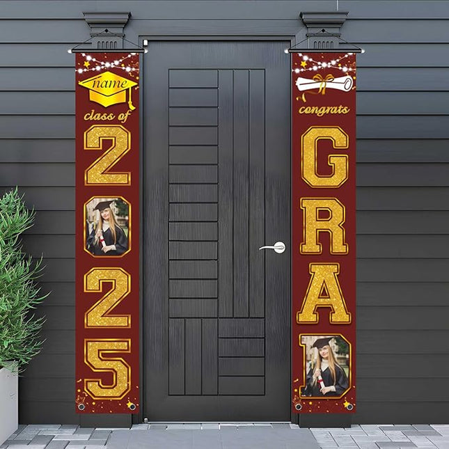 UUBAO Custom Graduation Party Decorations 2025 Personalization Congrats Grad Banner Graduation Front Door Porch Sign Backdrop(Maroon and Gold)