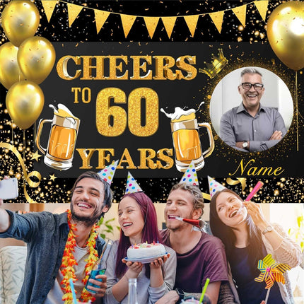 UUBAO Custom Black and Gold Happy Birthday Party Decorations Backdrop Banner