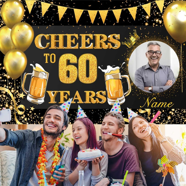 UUBAO Custom Black and Gold Happy Birthday Party Decorations Backdrop Banner