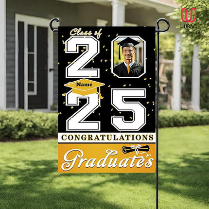 UUBAO Custom Graduation Garden Flag with Photo Class of 2025 Congrats Grad Double Sided Yard Flag Decorative Gifts (Yellow)