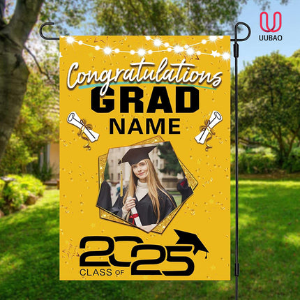 UUBAO Custom Graduation Garden Flag with Photo Class of 2025 Congrats Grad Double Sided Yard Flag Decorative Gifts (Yellow)