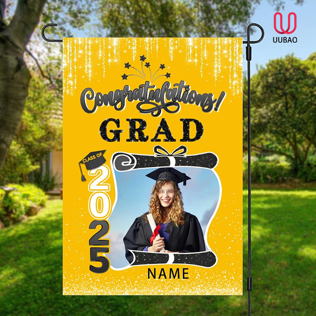 UUBAO Custom Graduation Garden Flag with Photo Class of 2025 Congrats Grad Double Sided Yard Flag Decorative Gifts (Yellow)