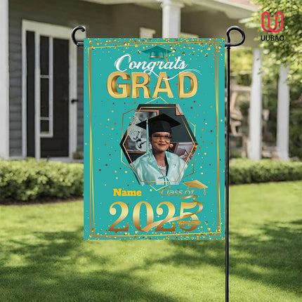 UUBAO Custom Graduation Garden Flag with Photo Class of 2025 Congrats Grad Double Sided Yard Flag Decorative Gifts (Peacock Blue)