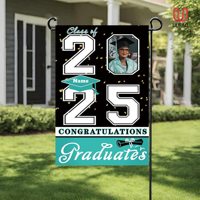 UUBAO Custom Graduation Garden Flag with Photo Class of 2025 Congrats Grad Double Sided Yard Flag Decorative Gifts (Peacock Blue)