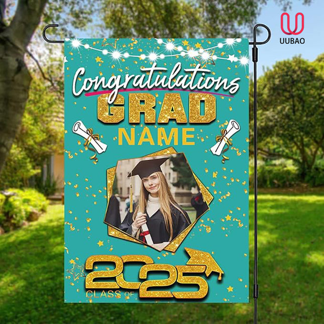 UUBAO Custom Graduation Garden Flag with Photo Class of 2025 Congrats Grad Double Sided Yard Flag Decorative Gifts (Peacock Blue)