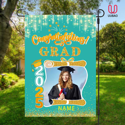 UUBAO Custom Graduation Garden Flag with Photo Class of 2025 Congrats Grad Double Sided Yard Flag Decorative Gifts (Peacock Blue)