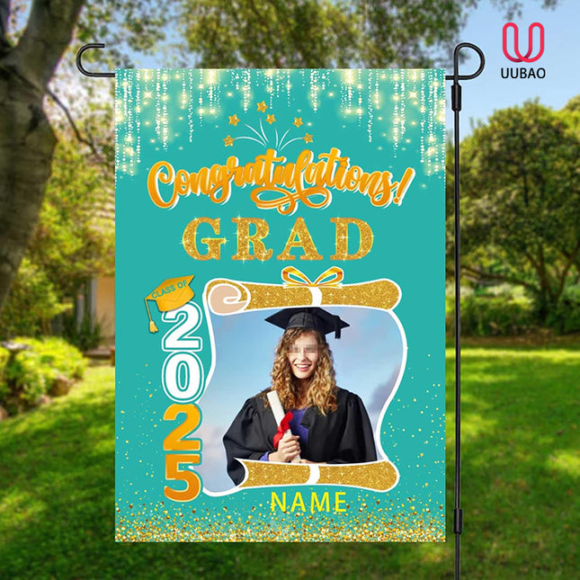 UUBAO Custom Graduation Garden Flag with Photo Class of 2025 Congrats Grad Double Sided Yard Flag Decorative Gifts (Peacock Blue)