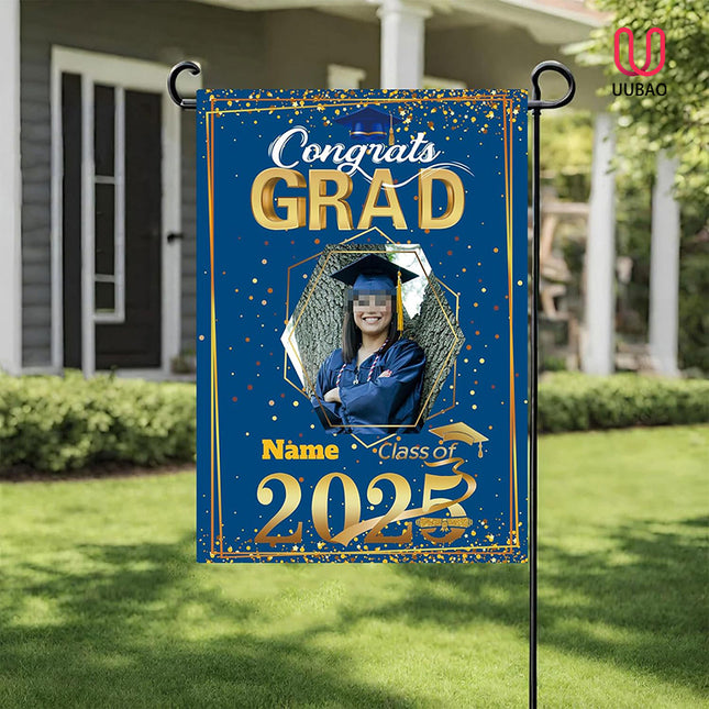 UUBAO Custom Graduation Garden Flag with Photo Class of 2025 Congrats Grad Double Sided Yard Flag Decorative Gifts (Blue and Gold)