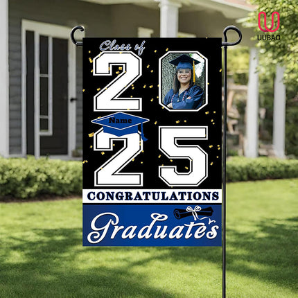 UUBAO Custom Graduation Garden Flag with Photo Class of 2025 Congrats Grad Double Sided Yard Flag Decorative Gifts (Blue and Gold)