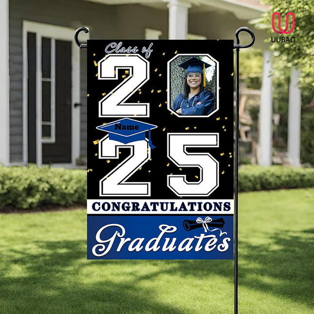 UUBAO Custom Graduation Garden Flag with Photo Class of 2025 Congrats Grad Double Sided Yard Flag Decorative Gifts (Blue and Gold)