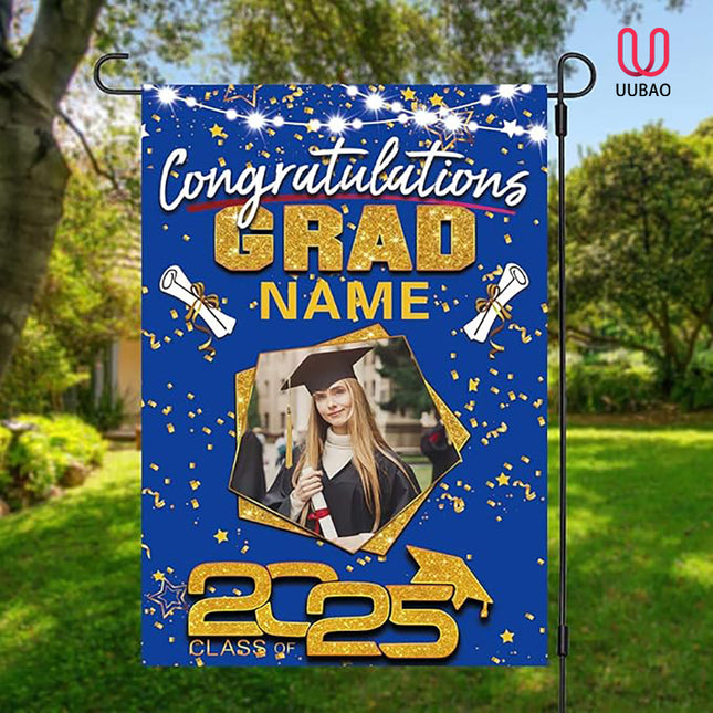 UUBAO Custom Graduation Garden Flag with Photo Class of 2025 Congrats Grad Double Sided Yard Flag Decorative Gifts (Blue and Gold)