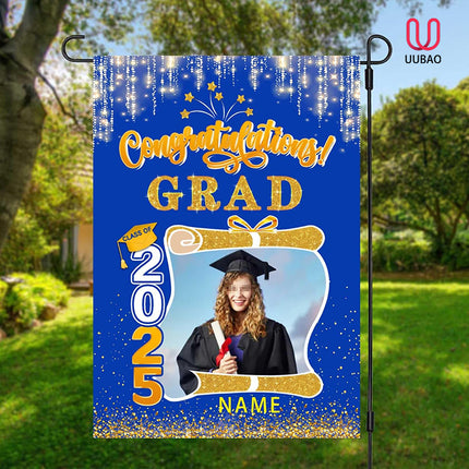 UUBAO Custom Graduation Garden Flag with Photo Class of 2025 Congrats Grad Double Sided Yard Flag Decorative Gifts (Blue and Gold)