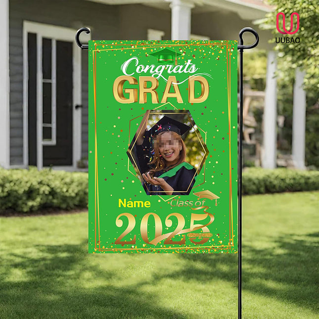 UUBAO Custom Graduation Garden Flag with Photo Class of 2025 Congrats Grad Double Sided Yard Flag Decorative Gifts (Light Green)