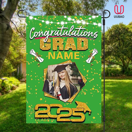 UUBAO Custom Graduation Garden Flag with Photo Class of 2025 Congrats Grad Double Sided Yard Flag Decorative Gifts (Light Green)