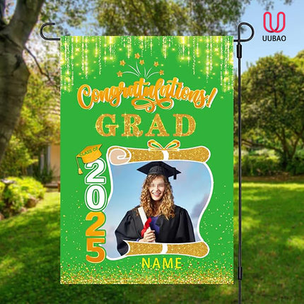 UUBAO Custom Graduation Garden Flag with Photo Class of 2025 Congrats Grad Double Sided Yard Flag Decorative Gifts (Light Green)