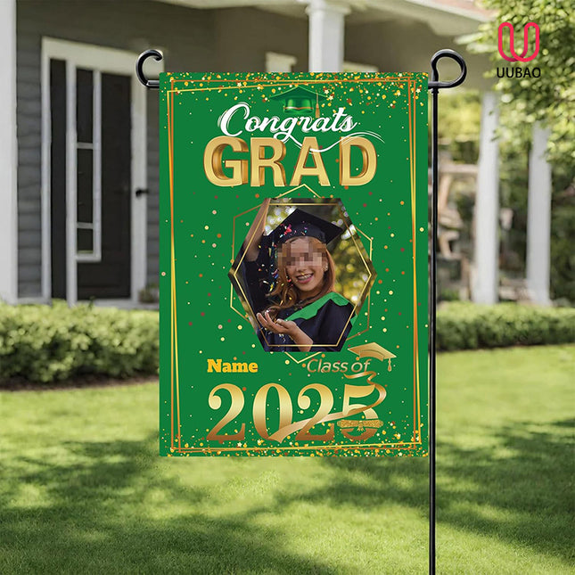 UUBAO Custom Graduation Garden Flag with Photo Class of 2025 Congrats Grad Double Sided Yard Flag Decorative Gifts (Dark Green)