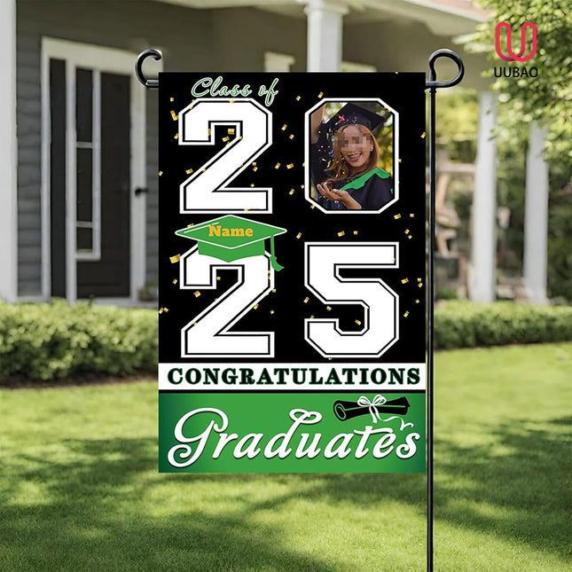 UUBAO Custom Graduation Garden Flag with Photo Class of 2025 Congrats Grad Double Sided Yard Flag Decorative Gifts (Dark Green)