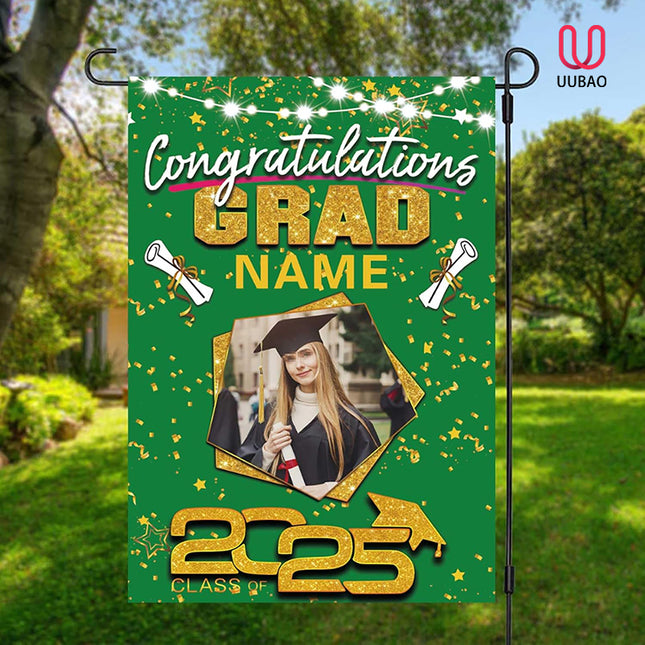 UUBAO Custom Graduation Garden Flag with Photo Class of 2025 Congrats Grad Double Sided Yard Flag Decorative Gifts (Dark Green)