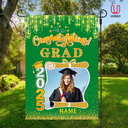 UUBAO Custom Graduation Garden Flag with Photo Class of 2025 Congrats Grad Double Sided Yard Flag Decorative Gifts (Dark Green)