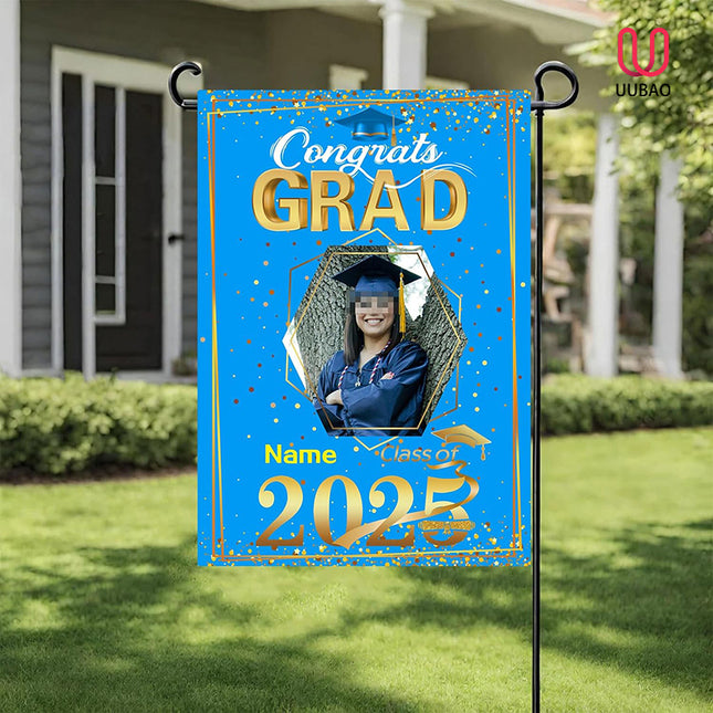 UUBAO Custom Graduation Garden Flag with Photo Class of 2025 Congrats Grad Double Sided Yard Flag Decorative Gifts (Sky Blue)