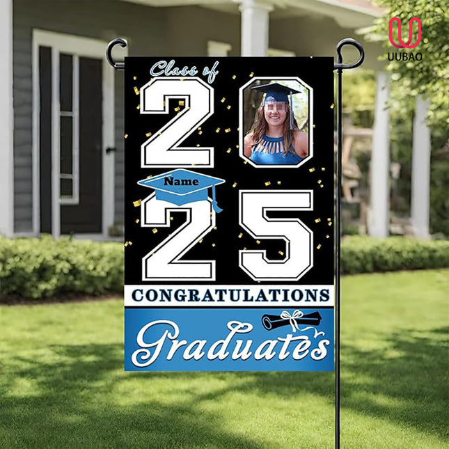UUBAO Custom Graduation Garden Flag with Photo Class of 2025 Congrats Grad Double Sided Yard Flag Decorative Gifts (Sky Blue)
