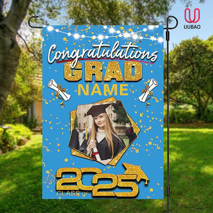 UUBAO Custom Graduation Garden Flag with Photo Class of 2025 Congrats Grad Double Sided Yard Flag Decorative Gifts (Sky Blue)