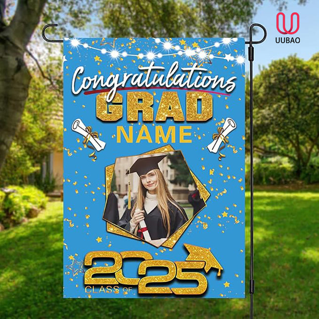 UUBAO Custom Graduation Garden Flag with Photo Class of 2025 Congrats Grad Double Sided Yard Flag Decorative Gifts (Sky Blue)