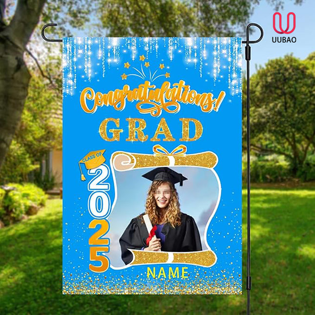 UUBAO Custom Graduation Garden Flag with Photo Class of 2025 Congrats Grad Double Sided Yard Flag Decorative Gifts (Sky Blue)