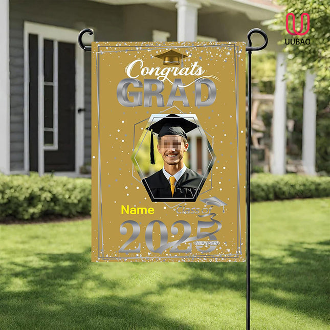 UUBAO Custom Graduation Garden Flag with Photo Class of 2025 Congrats Grad Double Sided Yard Flag Decorative Gifts (Champagne)