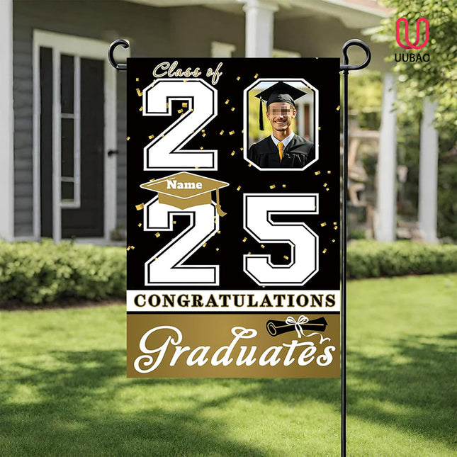 UUBAO Custom Graduation Garden Flag with Photo Class of 2025 Congrats Grad Double Sided Yard Flag Decorative Gifts (Champagne)