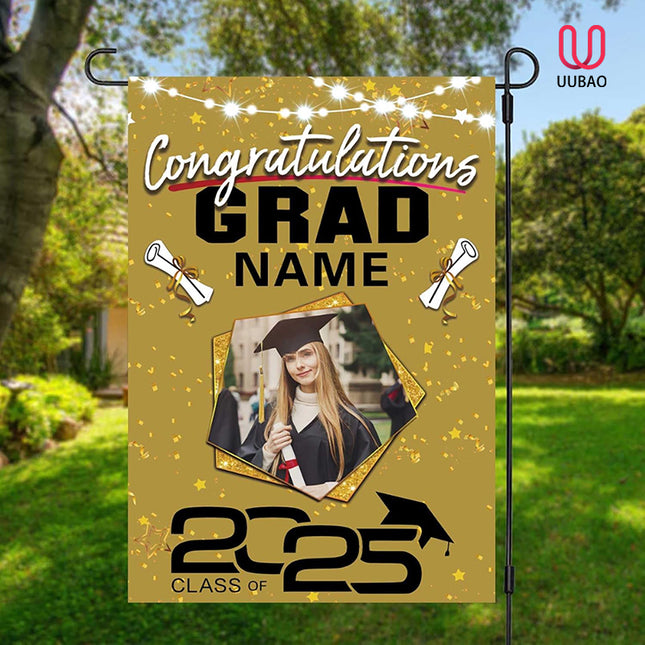 UUBAO Custom Graduation Garden Flag with Photo Class of 2025 Congrats Grad Double Sided Yard Flag Decorative Gifts (Champagne)