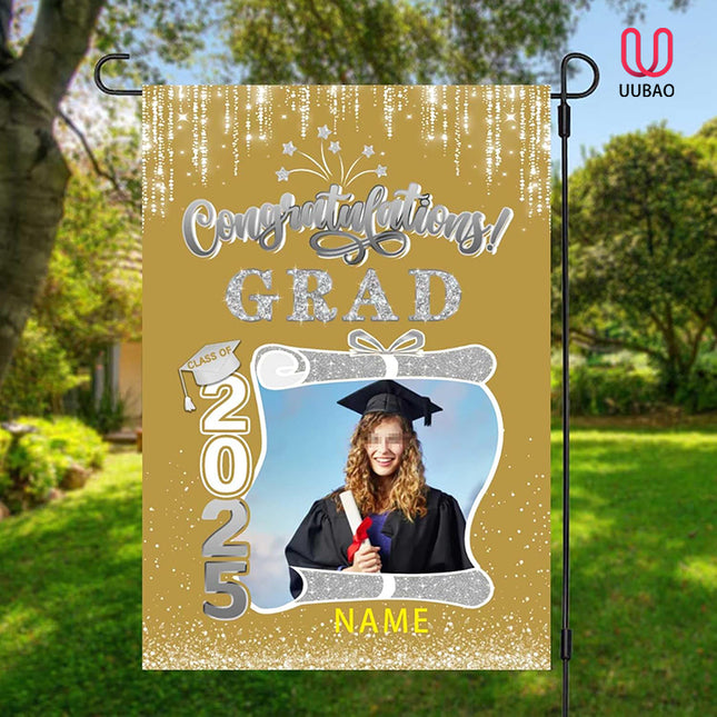 UUBAO Custom Graduation Garden Flag with Photo Class of 2025 Congrats Grad Double Sided Yard Flag Decorative Gifts (Champagne)