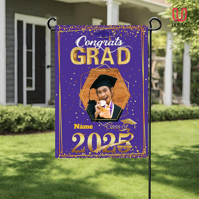 UUBAO Custom Graduation Garden Flag with Photo Class of 2025 Congrats Grad Double Sided Yard Flag Decorative Gifts (Purple)