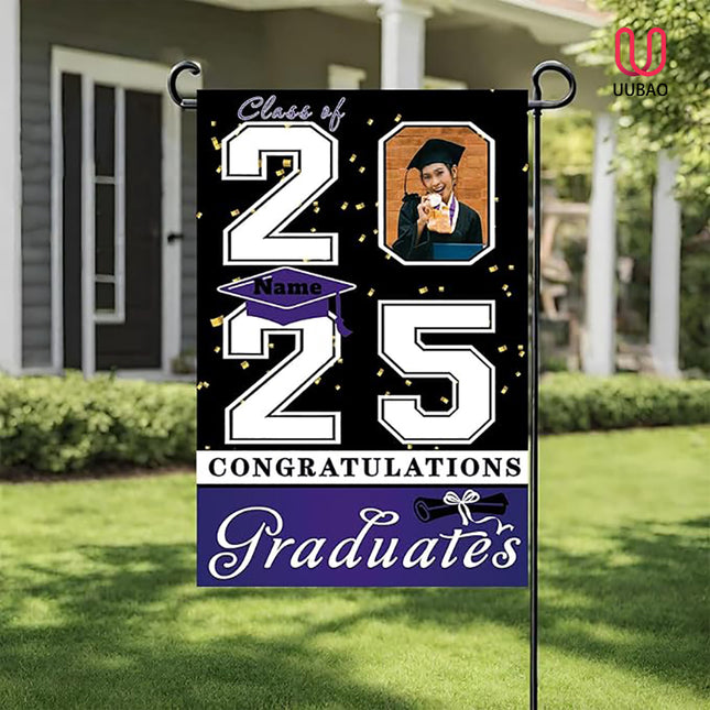 UUBAO Custom Graduation Garden Flag with Photo Class of 2025 Congrats Grad Double Sided Yard Flag Decorative Gifts (Purple)