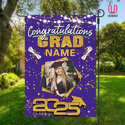UUBAO Custom Graduation Garden Flag with Photo Class of 2025 Congrats Grad Double Sided Yard Flag Decorative Gifts (Purple)