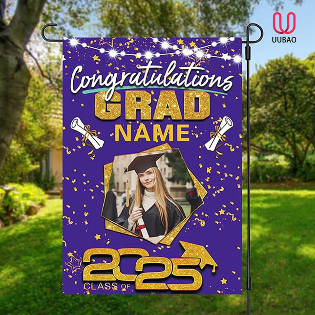 UUBAO Custom Graduation Garden Flag with Photo Class of 2025 Congrats Grad Double Sided Yard Flag Decorative Gifts (Purple)