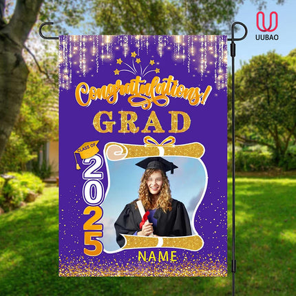 UUBAO Custom Graduation Garden Flag with Photo Class of 2025 Congrats Grad Double Sided Yard Flag Decorative Gifts (Purple)