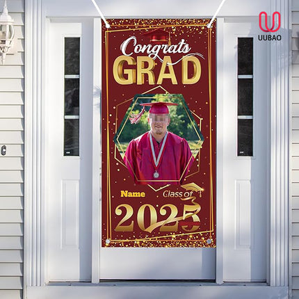UUBAO Custom Graduation Party Decorations Personalization Banner Class of 2025 Backdrop Door Cover (Maroon and Gold)