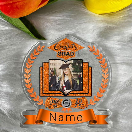 UUBAO Customized Graduation Plaque with Single Picture Custom Picture 2025 Congrats Grad Crystal Desktop Farewell Keepsake Gift (Orange)
