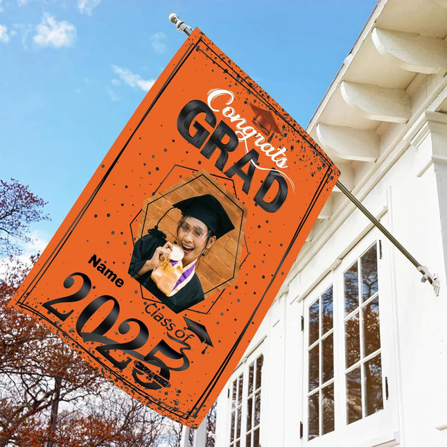 UUBAO Custom Graduation Garden Flag with Photo Class of 2025 Congrats Grad Double Sided Yard Flag Decorative Gifts (Orange)