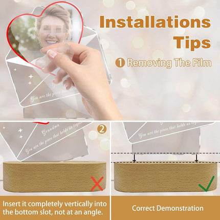 UUBAO Personalized Mother's Day Night Light Gift with Wooden Base Custom Photo Acrylic Plaque LED Night Lamp Gift for Mom