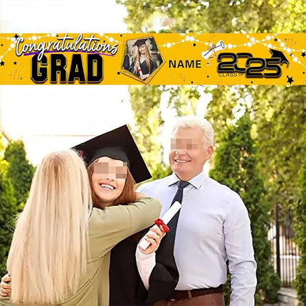 UUBAO Custom Graduation Party Decorations 2025 Personalization Congrats Grad Banner Graduation Backdrop(Yellow)