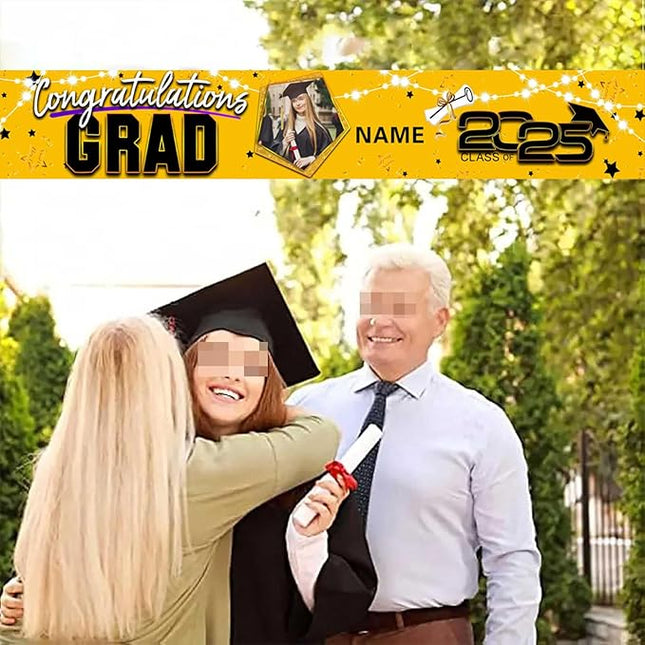 UUBAO Custom Graduation Party Decorations 2025 Personalization Congrats Grad Banner Graduation Backdrop(Yellow)