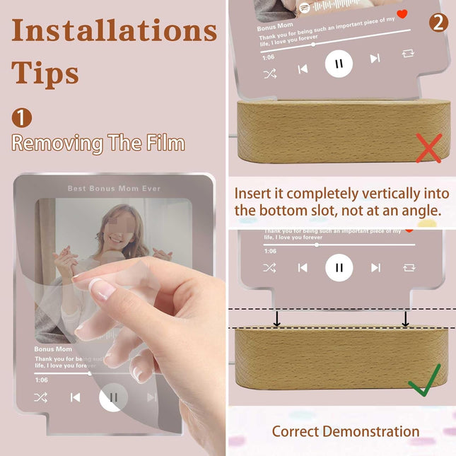 UUBAO Customized Acrylic LED Night Light Lamp Personalized Mother's Day Gifts for Bonus Mom