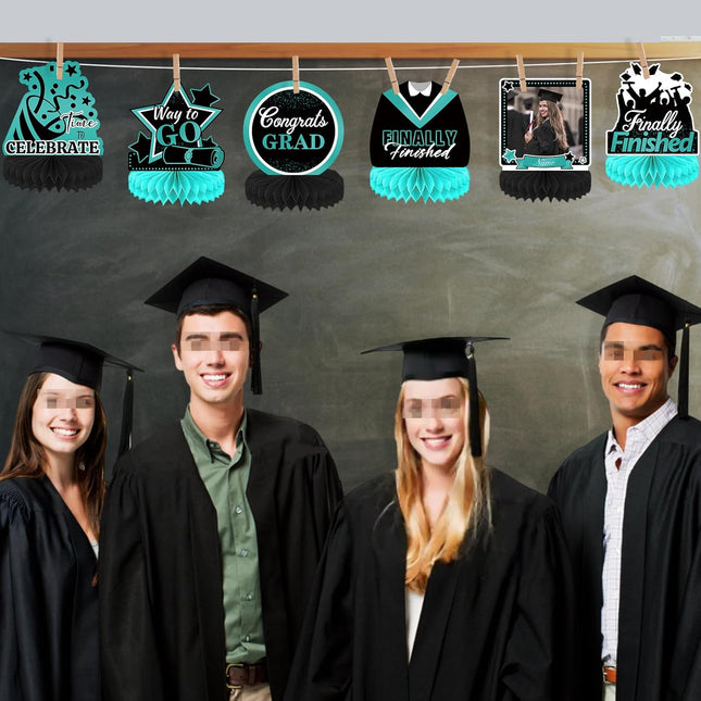 UUBAO 9 PCS Custom Graduation Party Honeycomb Centerpieces Class of 2025 Congrats Grad Decorations Congratulate Graduation Table Toppers for Graduation Party Favor Supplies (Peacock Blue)