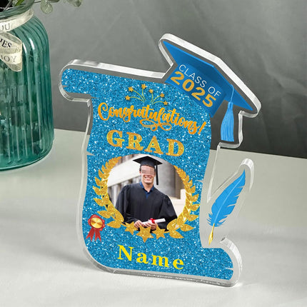 UUBAO Personalized Graduation Gift Class of 2025 Desk Paperweight Farewell Memorial Decorative Signs Plaques with Photo (Sky Blue)