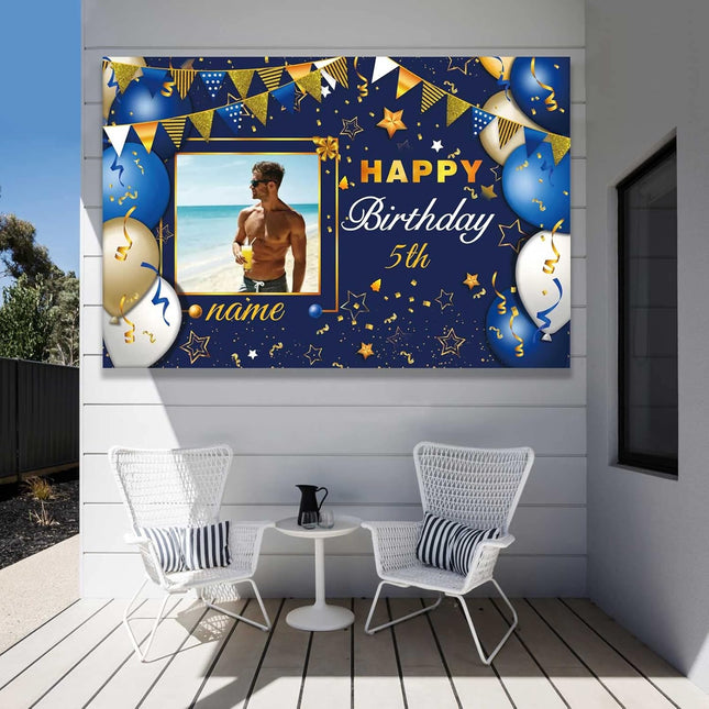 UUBAO Custom Navy Blue and Gold Happy Birthday Sign Birthday Party Decorations Supplies