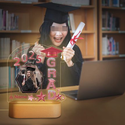 UUBAO Graduation Gifts Personalized Night Light Class of 2025 Custom Photo Name Gifts for Him Her Gifts for College, High School (Pink)