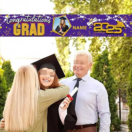 UUBAO Custom Graduation Party Decorations 2025 Personalization Congrats Grad Banner Graduation Backdrop(Purple and Gold)